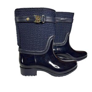 Tommy Hilfiger Womens Splash Rain Boots Blue Rubber Galoshes Size 6